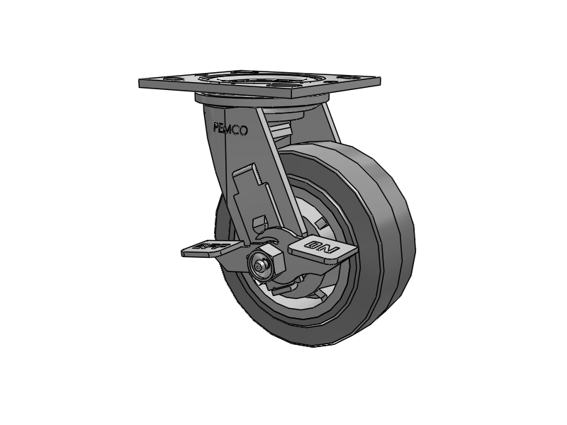 E-line Swivel 5"x2" Rubber USA-Made TPR Wheel 4"x4.5" Plate Caster With Tread Lock Brake; Part# ES5X2TPRDTBK