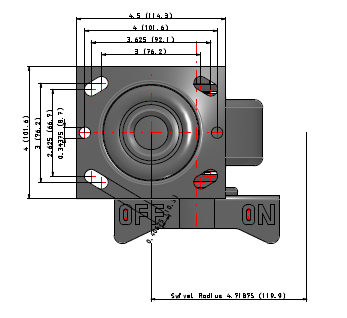 E-line Swivel 4"x2" Cast Iron Wheel 4"x4.5" Plate Caster With 5-Inch Cam Brake; Part# ES4X2CIRCAMS