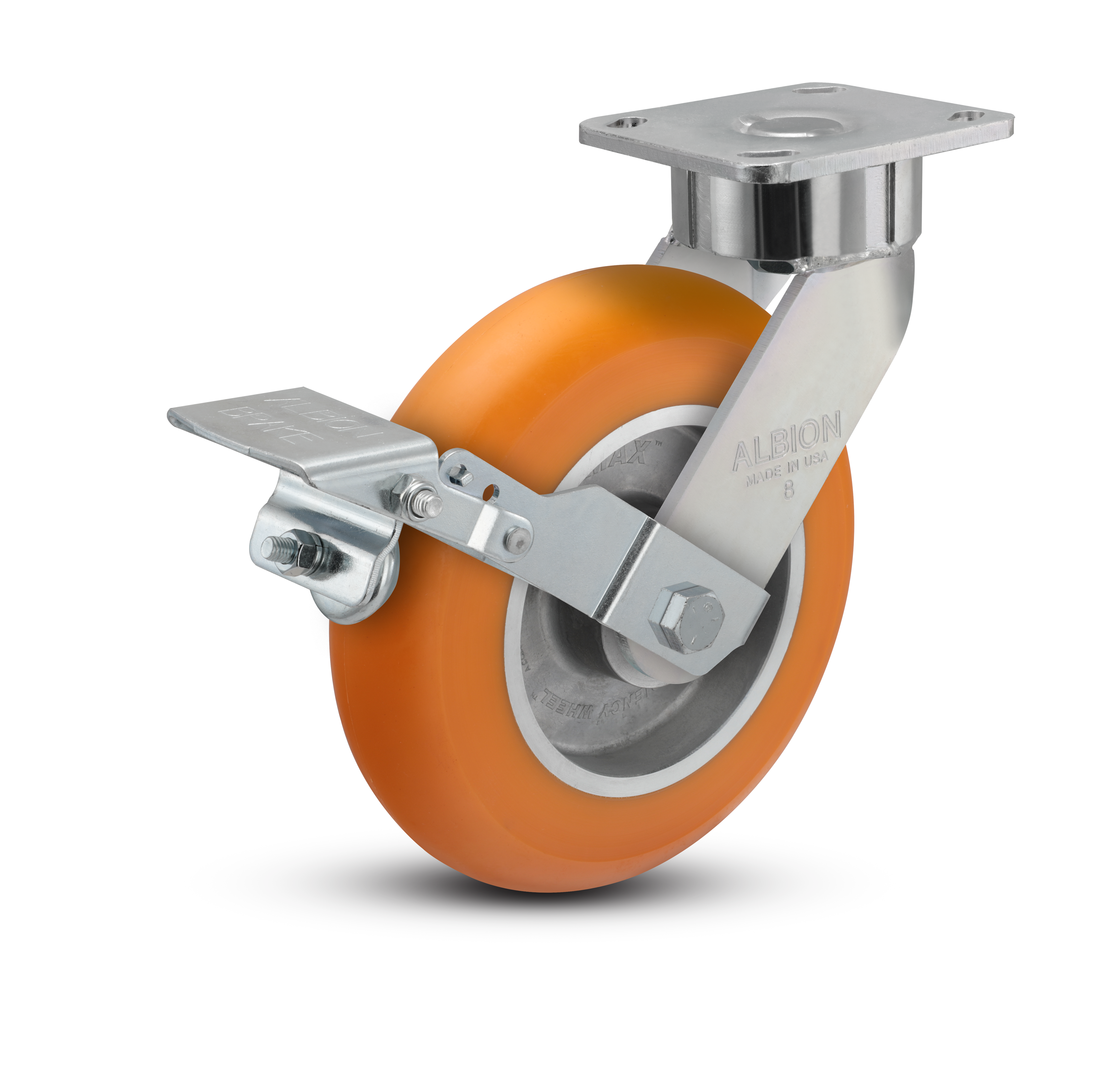28AN08228S01FBK - 8" x 2" Polyurethane Swivel Caster w/ Face Brake - Albion 28 Series - Albion