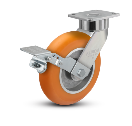 28AN08228S01FBK - 8" x 2" Polyurethane Swivel Caster w/ Face Brake - Albion 28 Series - Albion