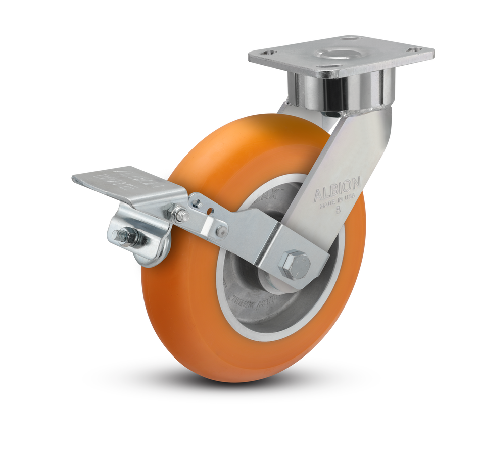 28AN08228S01FBK - 8" x 2" Polyurethane Swivel Caster w/ Face Brake - Albion 28 Series - Albion