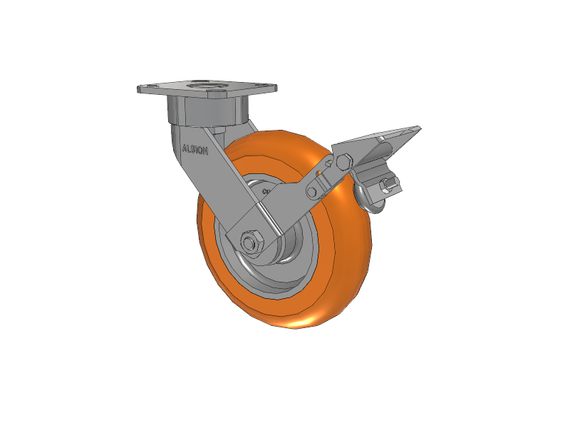 8" x 2" Swivel with Brake Albion Ergonomic Maintenance-Free Caster w/Polyurethane Wheel - 28AN08228S01FBK