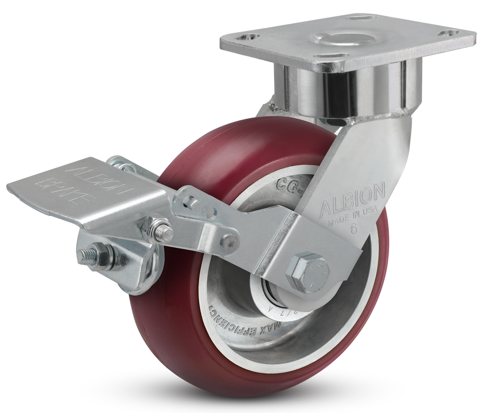 28AX06228SFBK - 6" x 2" Polyurethane Swivel Caster with Face Brake - Albion 28 Series - Albion