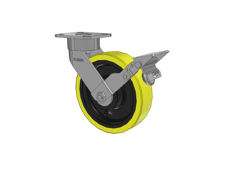 8" x 2" Swivel with Brake Albion Ergonomic Maintenance-Free Caster w/Polyurethane on Cast Iron Wheel - 28PF08228S01FBK