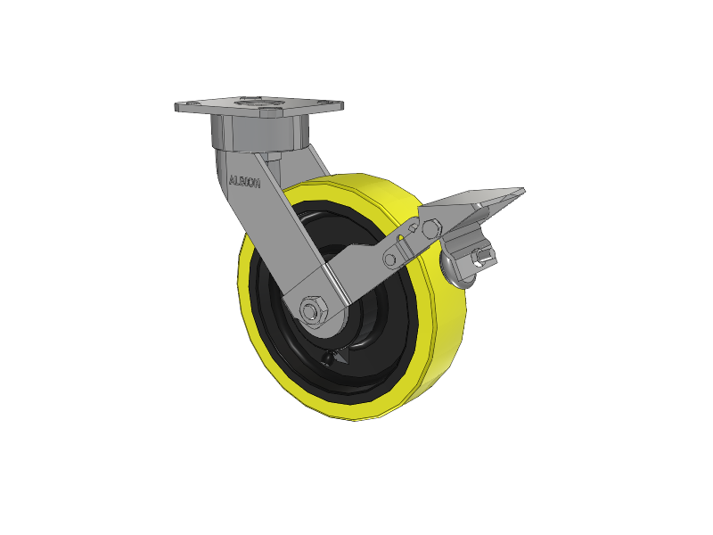 8" x 2" Swivel with Brake Albion Ergonomic Maintenance-Free Caster w/Polyurethane on Cast Iron Wheel - 28PF08228SFBK