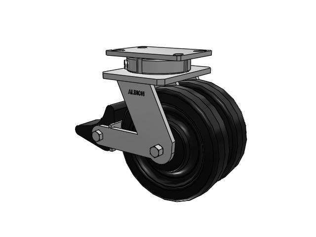 8" x 2" Swivel with Brake Albion 315 Contender Kingpinless Dual Wheel Caster w/Phenolic Wheel - 315TM08201SPLB