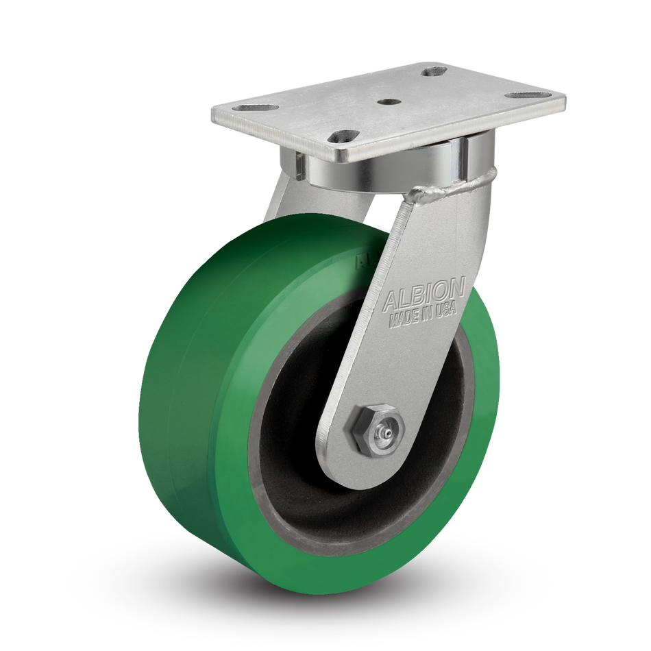 410PX08501S - 8" x 3" Thick Polyurethane Kingpinless Swivel Caster