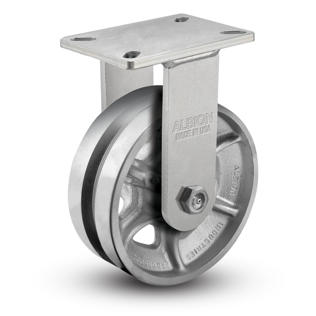 410VG08501R - 8" x 3" Cast Iron V-Groove Rigid Caster - Albion