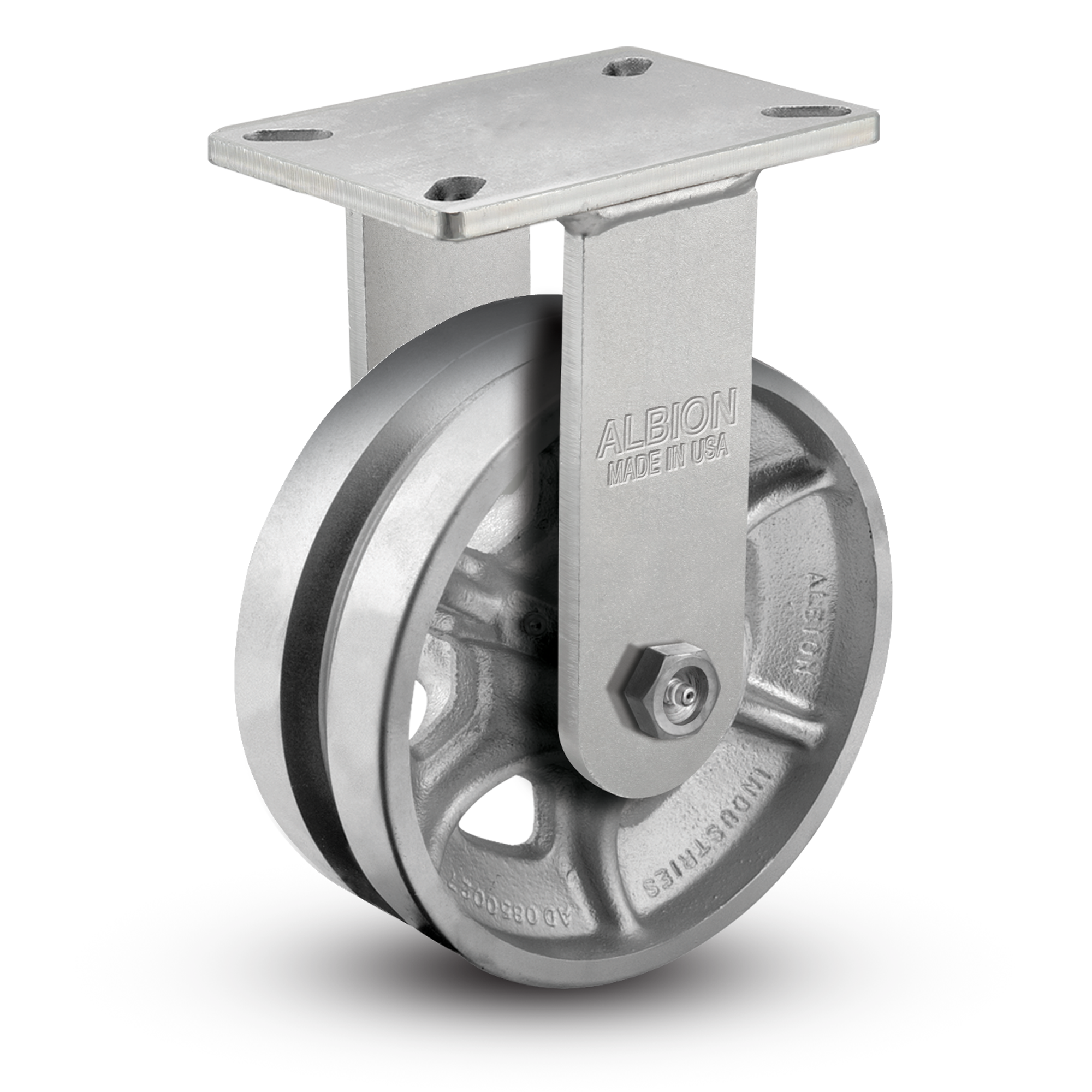 410VG08501R - 8" x 3" Cast Iron V-Groove Rigid Caster - Albion