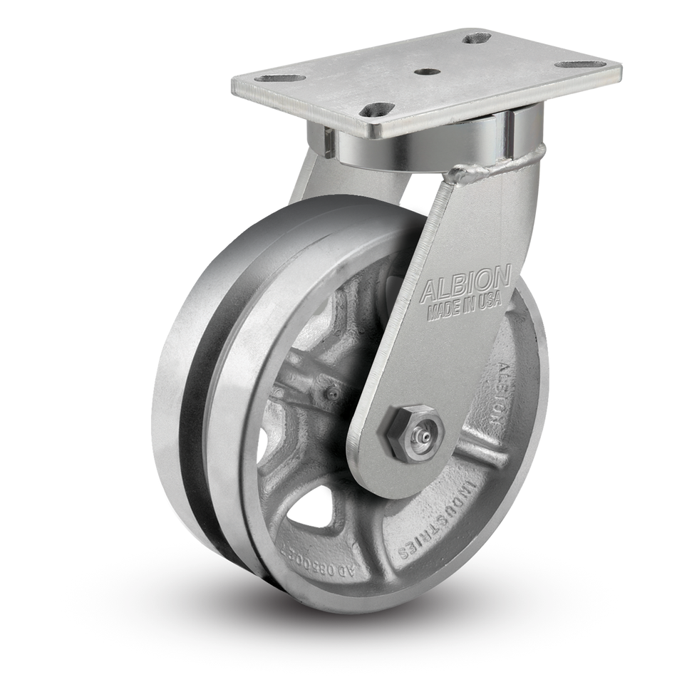 410VG08501S - 8" x 2" Cast Iron V-Groove Swivel Caster - Albion