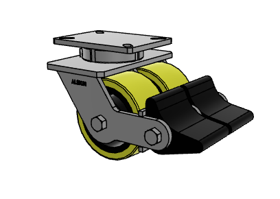 6" x 3" Swivel with Brake Albion 415 Contender Kingpinless Dual Wheel Caster w/Polyurethane on Cast Iron Wheel - 415PF06528SPLB
