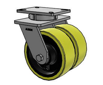 8" x 3" Swivel Albion 415 Contender Kingpinless Dual Wheel Caster w/Polyurethane on Cast Iron Wheel - 415PF08528S