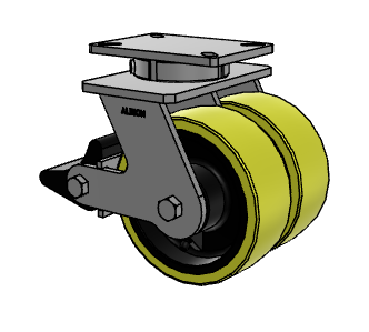 8" x 3" Swivel with Brake Albion 415 Contender Kingpinless Dual Wheel Caster w/Polyurethane on Cast Iron Wheel - 415PF08528SPLB