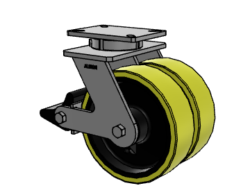 10" x 3" Swivel with Brake Albion 415 Contender Kingpinless Dual Wheel Caster w/Polyurethane on Cast Iron Wheel - 415PF10528SPLB