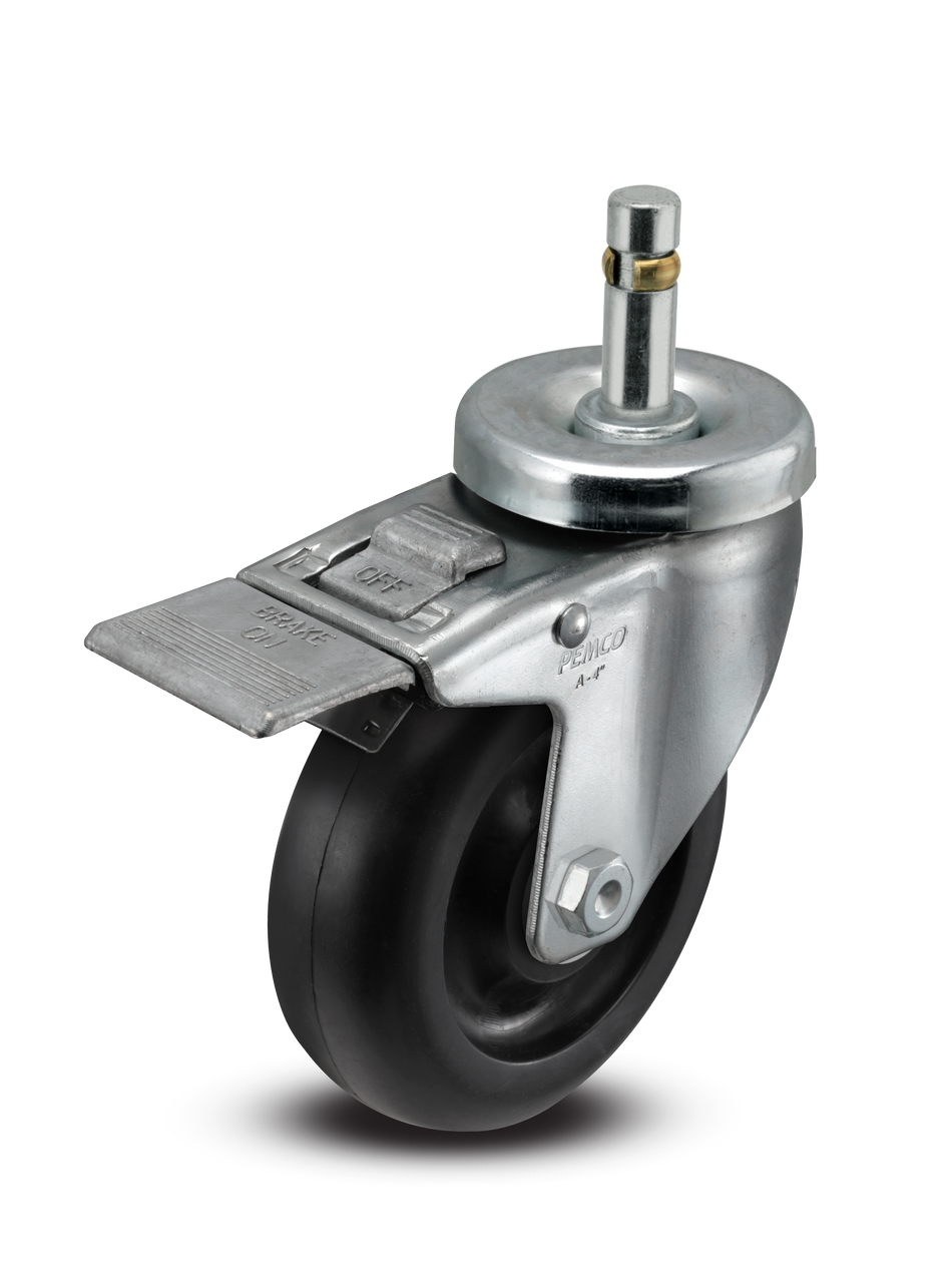A-line 4" x 1.25" Polyolefin (POD) Wheel Caster With Grip Ring Stem and Total Lock Brake - Part# AS40G1PODTL - Pemco