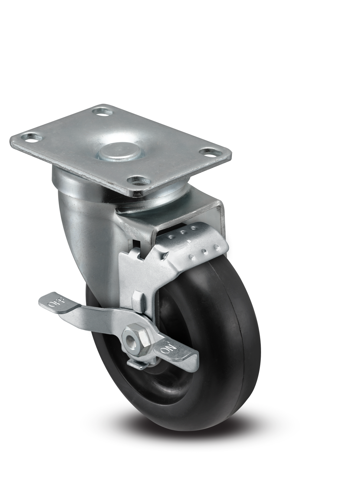 A-line 4" x 1.25" Polyolefin (POD) Wheel Caster With Swivel Top Plate and Side Locking Brake - Part# AS40P1PODSB - Pemco