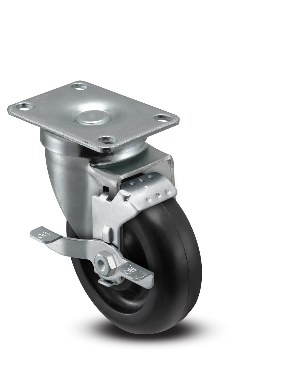 A-line 4" x 1.25" Polyolefin (POD) Wheel Caster With Swivel Top Plate and Side Locking Brake - Part# AS40P1PODSB - Pemco