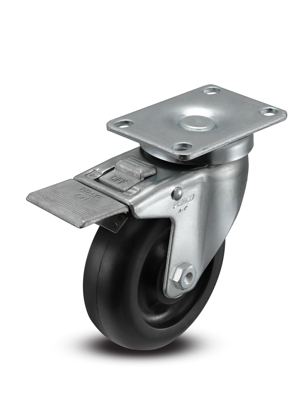 A-line 4" x 1.25" Polyolefin (POD) Wheel Caster With Swivel Top Plate and Total Lock Brake - Part# AS40P1PODTL - Pemco