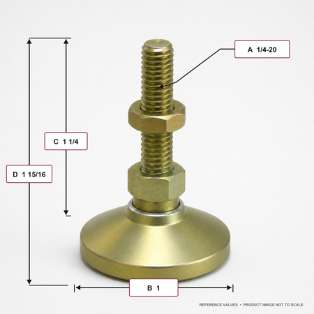 1/4"-20 x 1.25" Threaded Stud Steel Swivel 1" Base Leveling Mount - BSW-0 - dimension