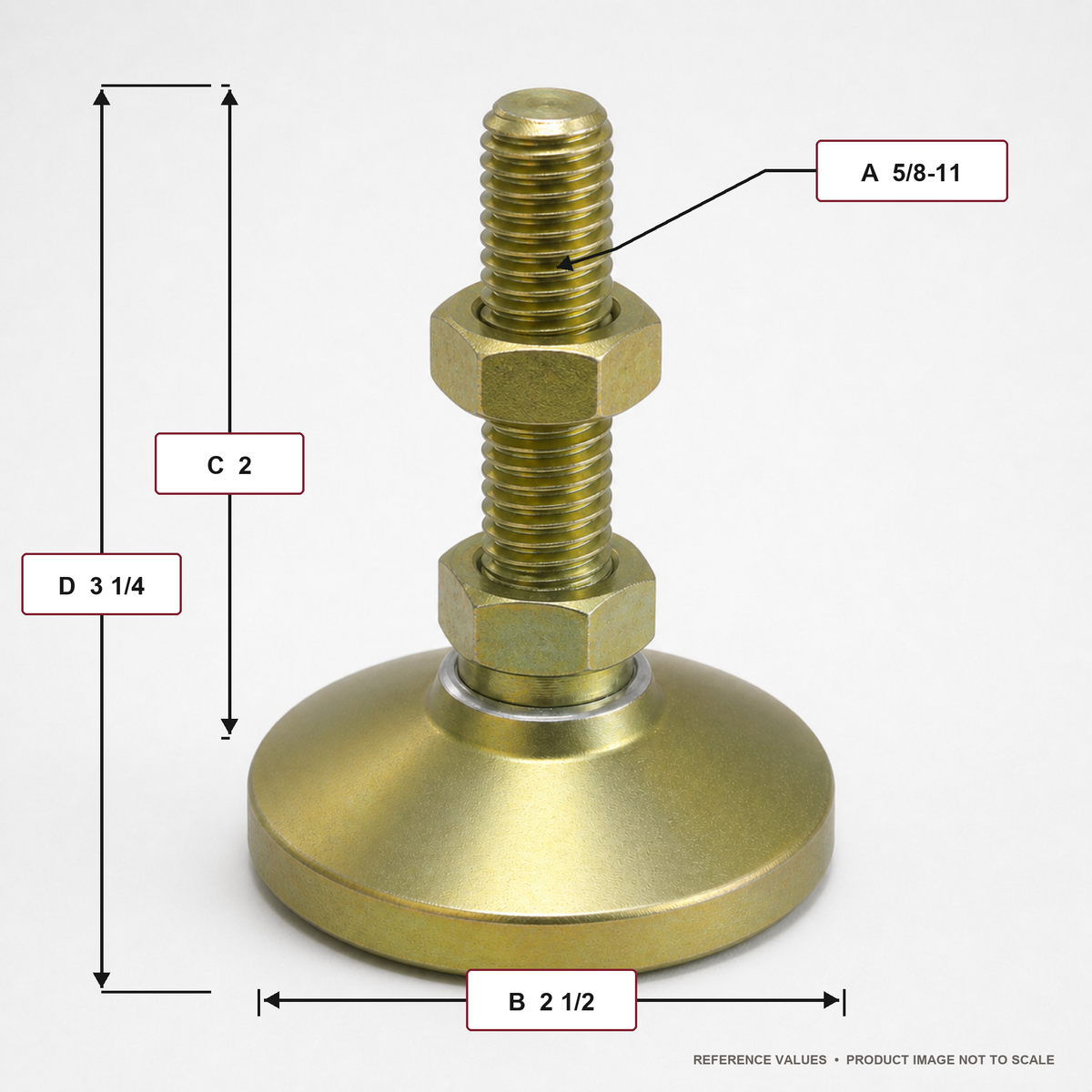 5/8"-11x2" Threaded Stud Steel Swivel 2.5" Base Leveling Mount - BSW-3 - dimension