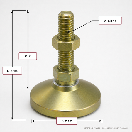 5/8"-11x2" Threaded Stud Steel Swivel 2.5" Base Leveling Mount - BSW-3 - dimension