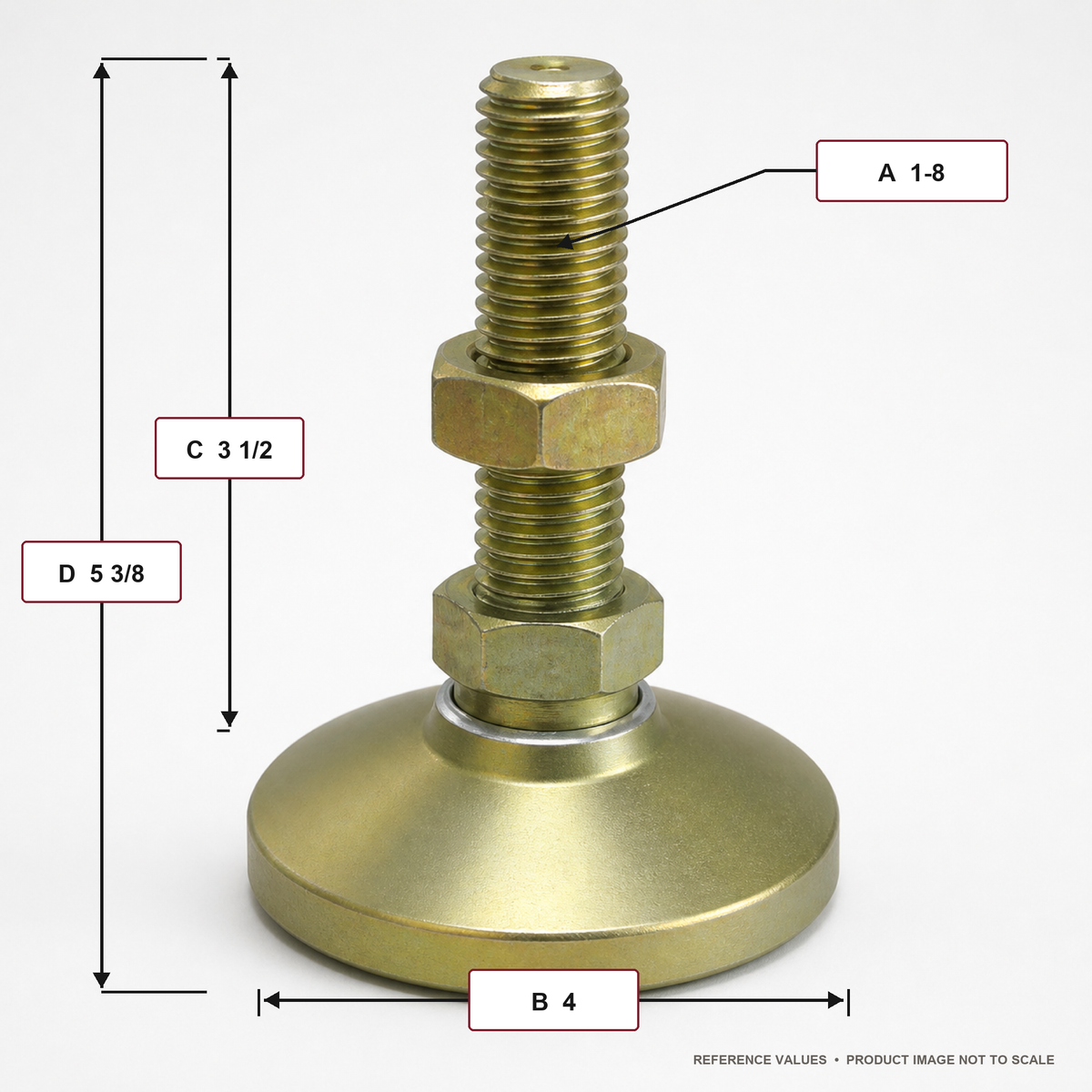 1"-8 x 3.5" Threaded Stud Steel Swivel 4" Base Leveling Mount - BSW-5 - dimension
