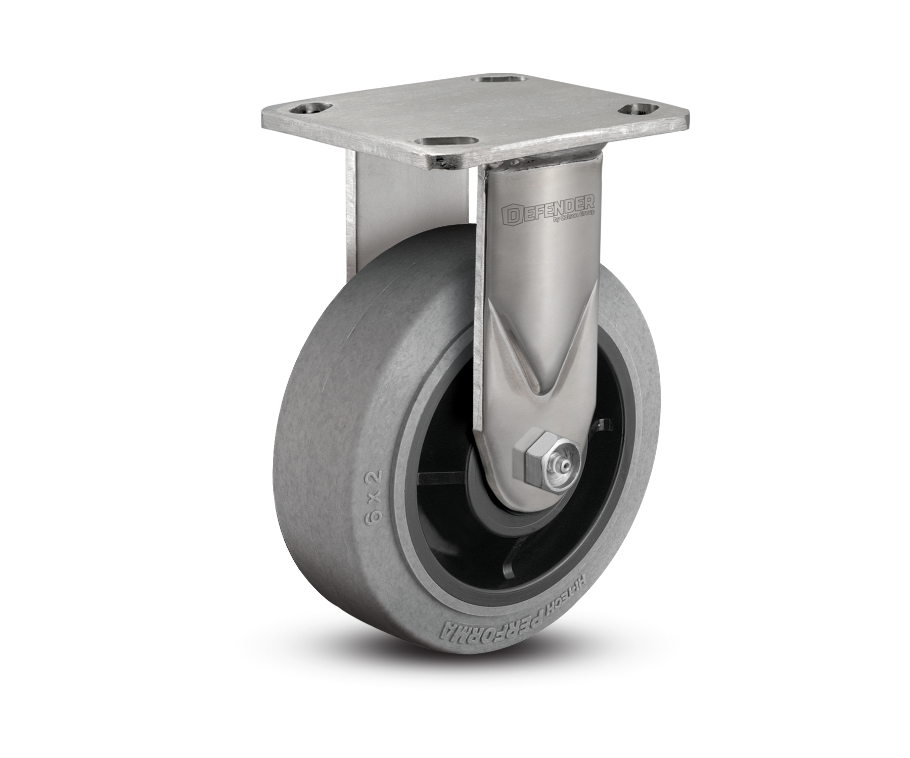 6"X2" Stainless Steel Top Plate Rigid Caster with Rubber (Flat/Conductive) Wheel - D4.06108.459 COND SS WB29 - Colson