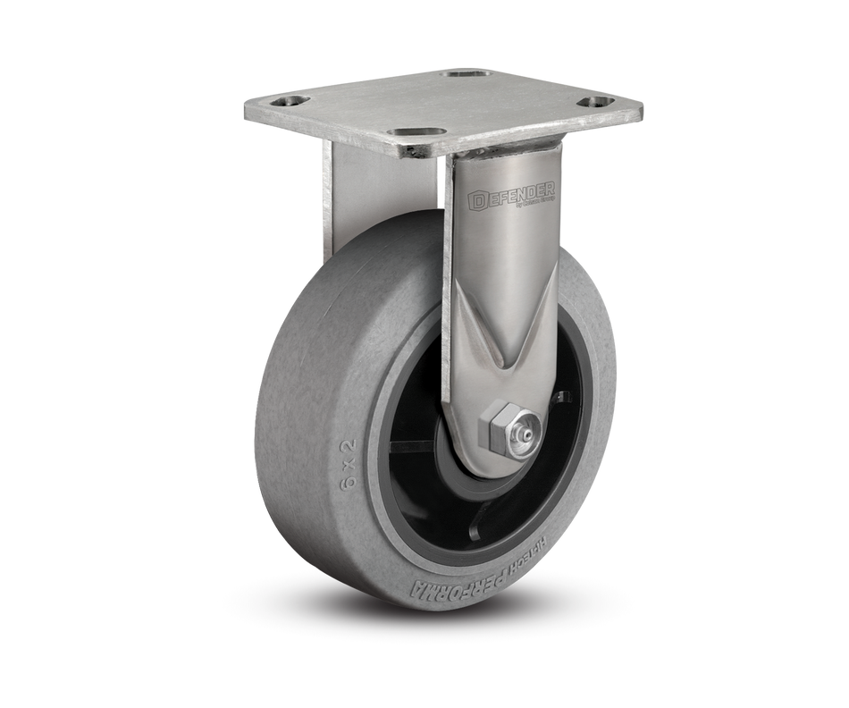 6"X2" Stainless Steel Top Plate Rigid Caster with Rubber (Flat/Conductive) Wheel - D4.06108.459 COND SS WB29 - Colson