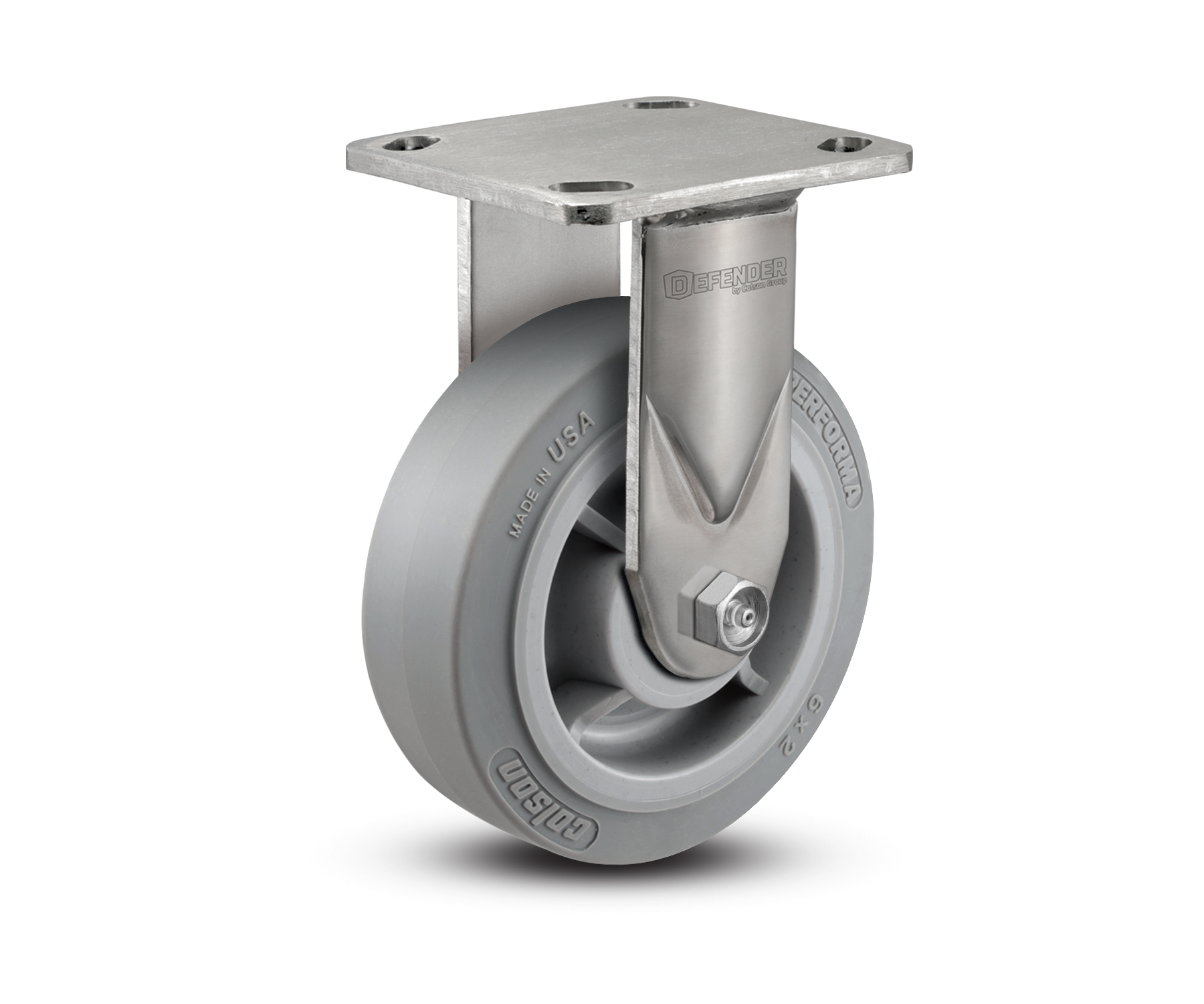 6"X2" Stainless Steel Top Plate Rigid Caster with Rubber (Flat/Conductive) Wheel - D4.06108.459 SS WB29 - Colson