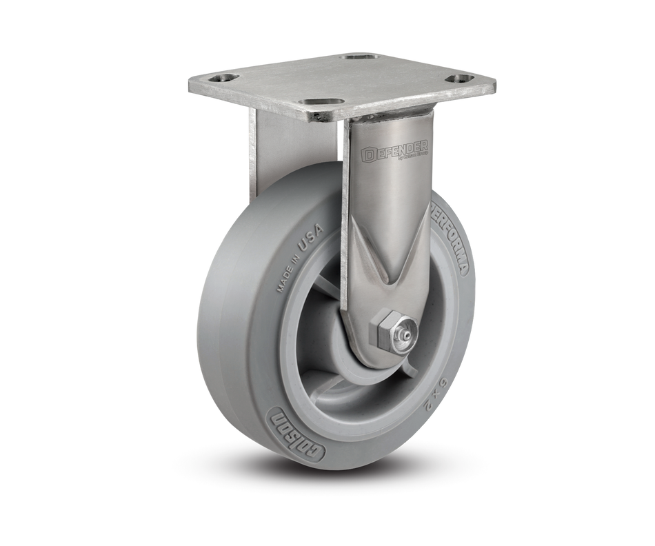 6"X2" Stainless Steel Top Plate Rigid Caster with Rubber (Flat/Conductive) Wheel - D4.06108.459 SS WB29 - Colson
