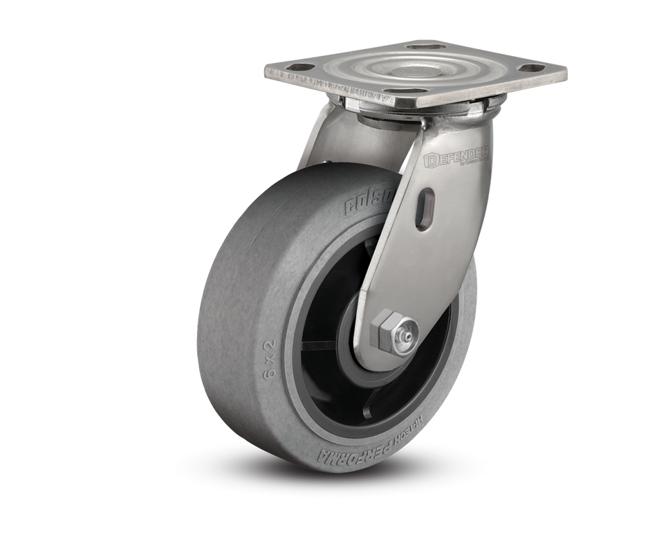 6"X2" Stainless Steel Top Plate Swivel Caster with Performa Rubber (Flat/Conductive) Wheel - D4.06109.459 COND SS WB29 - Colson