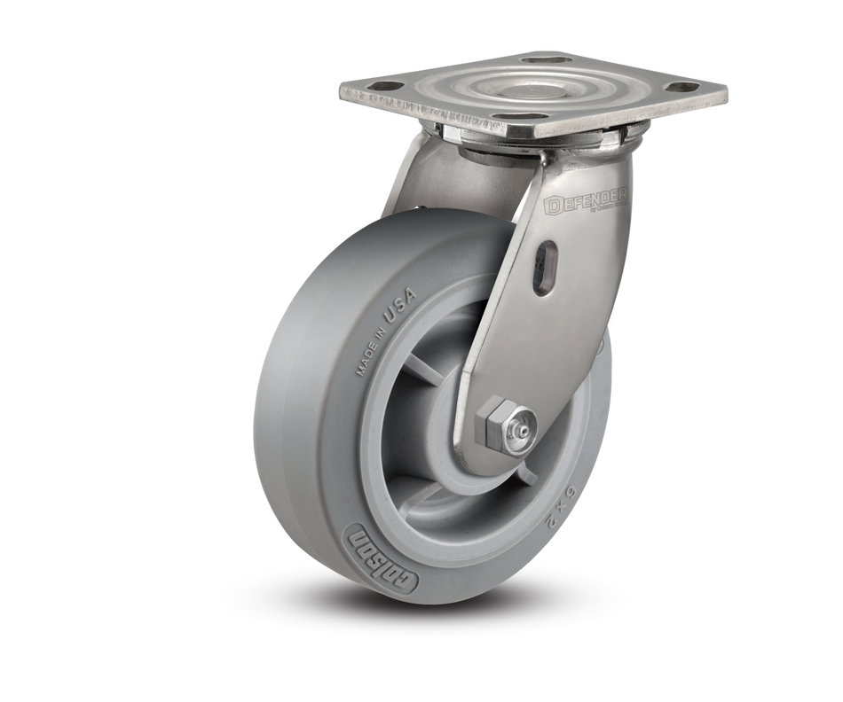 6"X2" Stainless Steel Top Plate Swivel Caster with Rubber (Flat/Grey) Wheel - D4.06109.459 SS WB29 - Colson