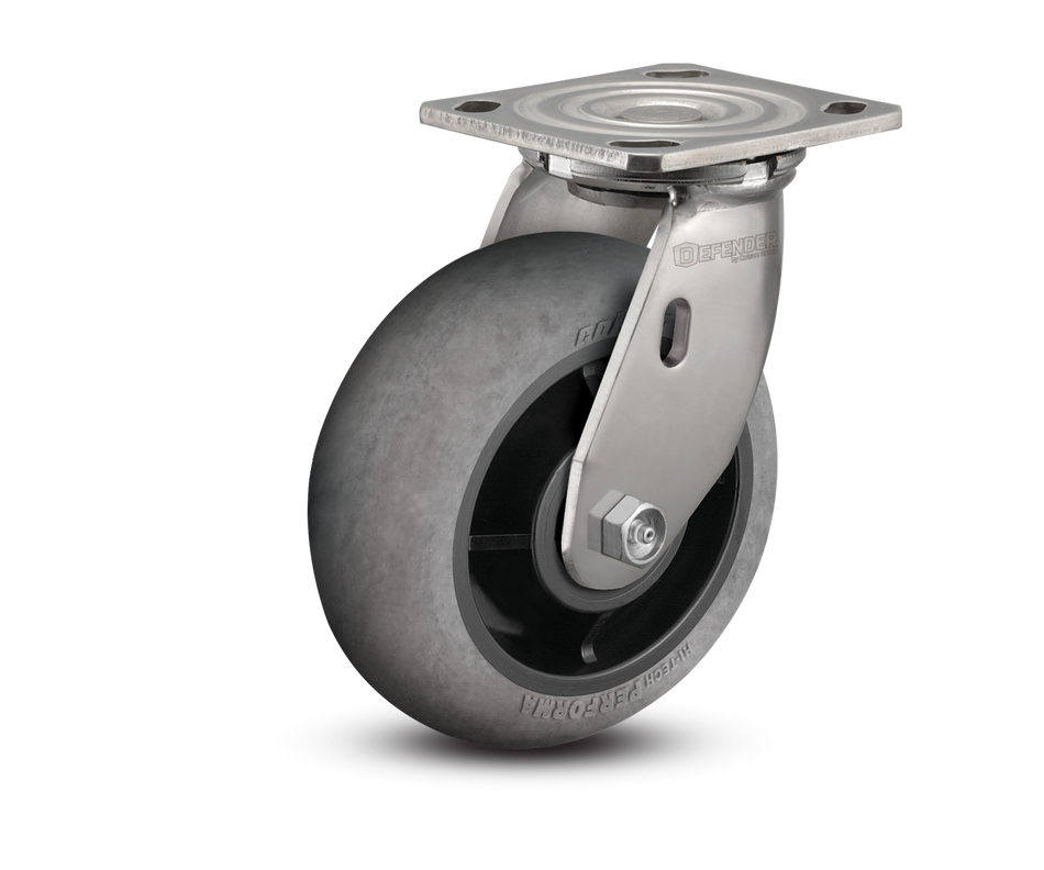 6"X2" Stainless Steel Top Plate Swivel Caster with Performa Rubber (Round) Wheel - D4.06109.559 COND SS WB29 - Colson