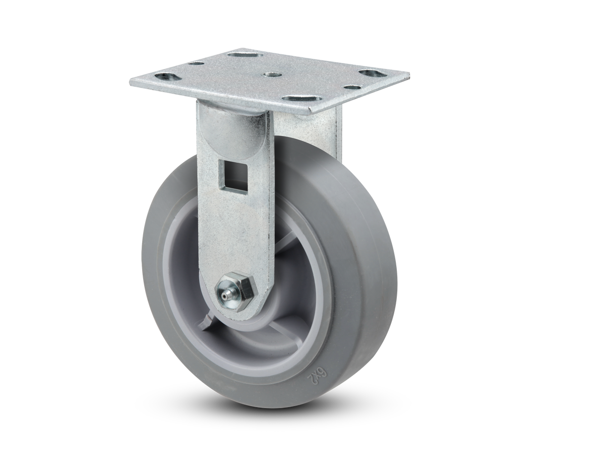 E-line Rigid 6"x2" Rubber USA-Made TPR Wheel 4"x4.5" Plate Caster; Part# ER6X2TPRB - Pemco