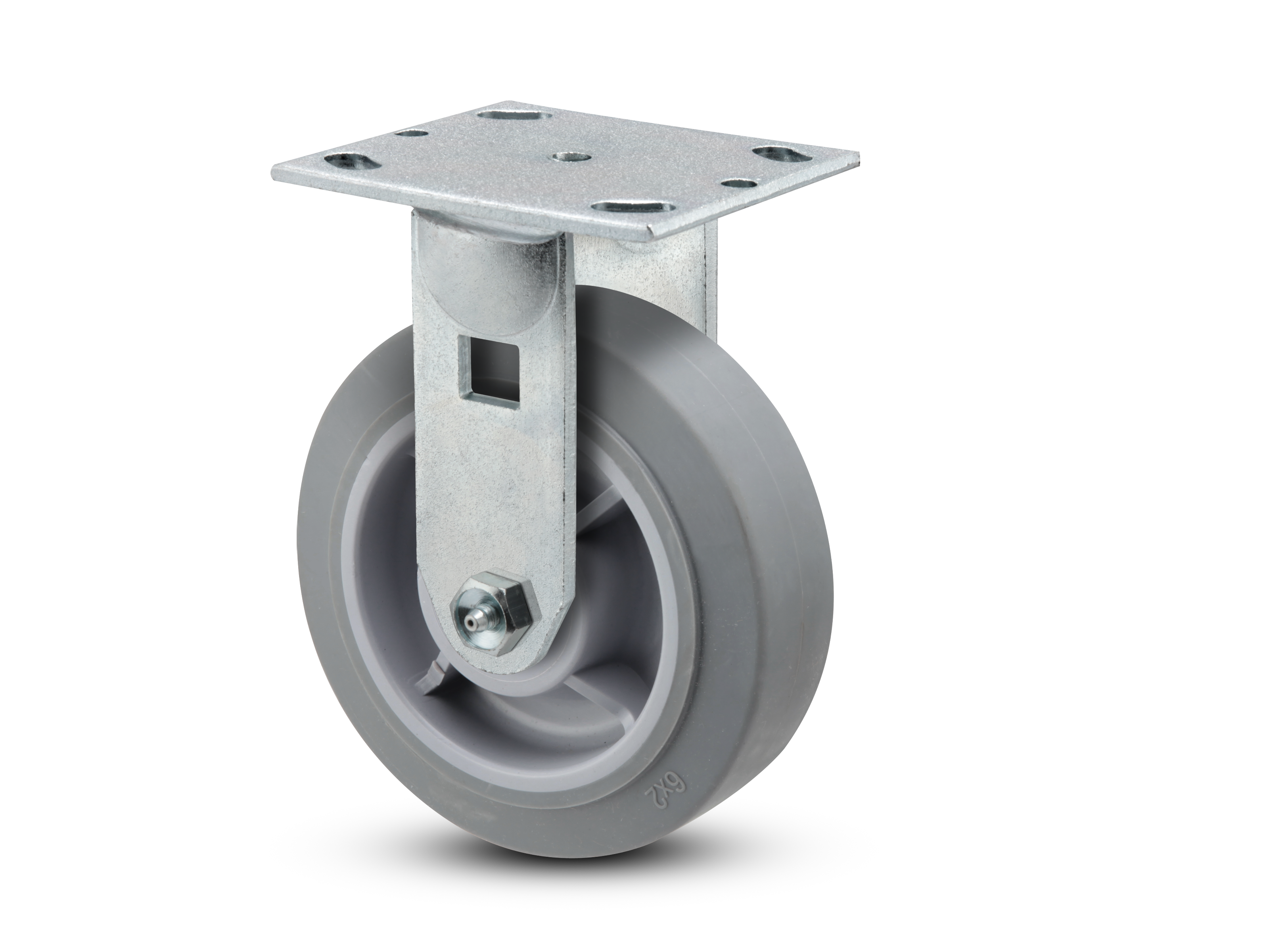 E-line Rigid 6"x2" Rubber USA-Made TPR Wheel 4"x4.5" Plate Caster; Part# ER6X2TPRB - Pemco