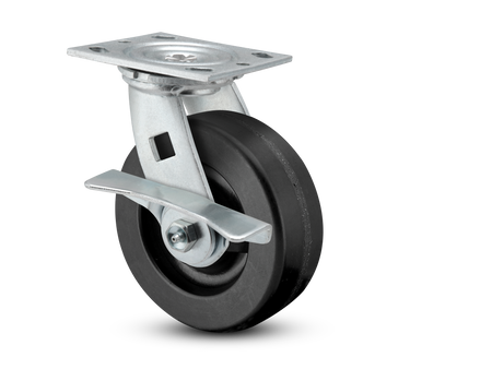 E-line Swivel 4"x2" Phenolic USA-Made Wheel 4"x4.5" Plate Caster w/ 5-Inch Cam Brake; Part# ES4X2PHNCAMS - Pemco