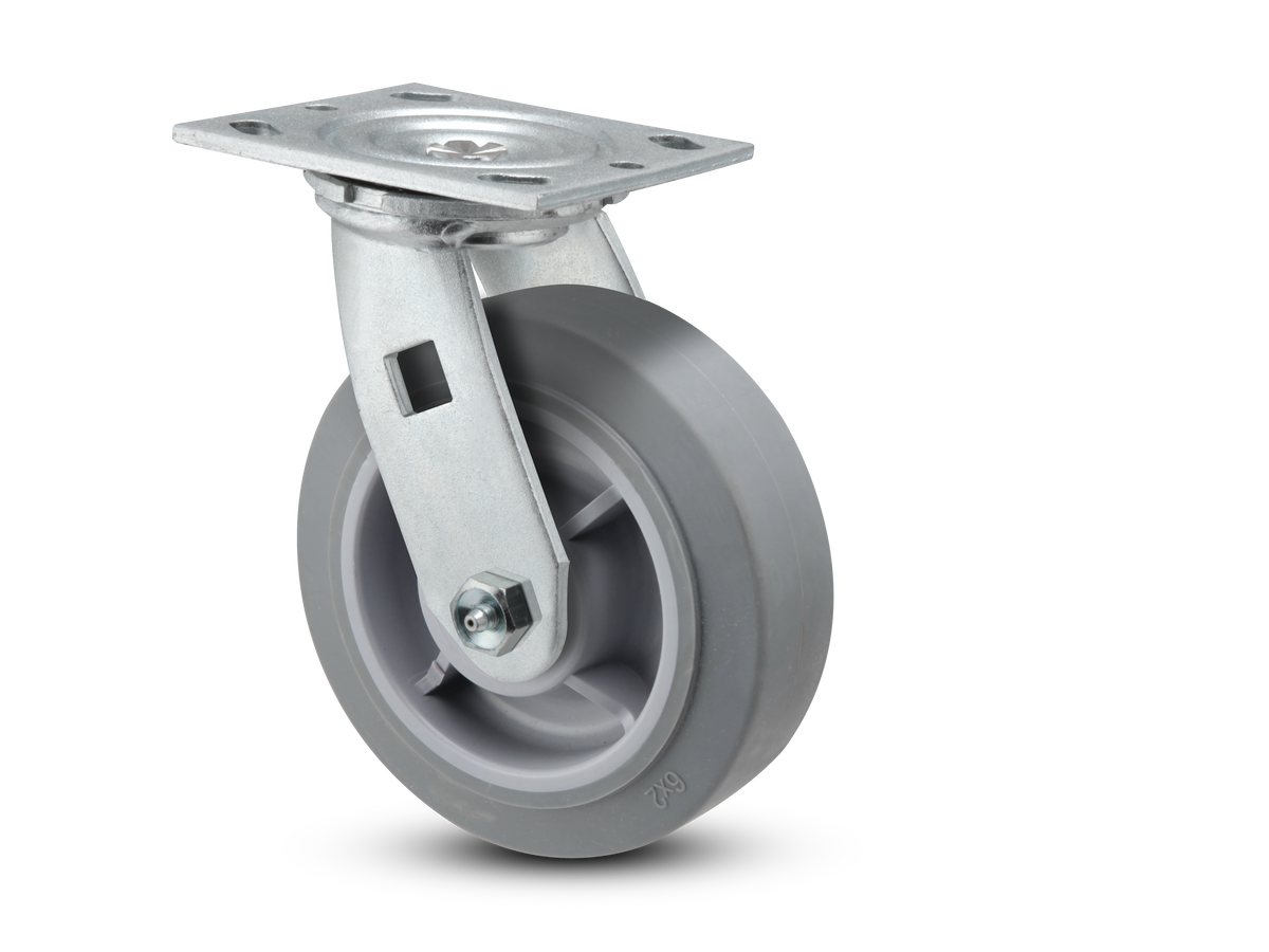 E-line Swivel 4"x2" Rubber USA-Made TPR Wheel 4"x4.5" Plate Caster; Part# ES4X2TPRB - Pemco