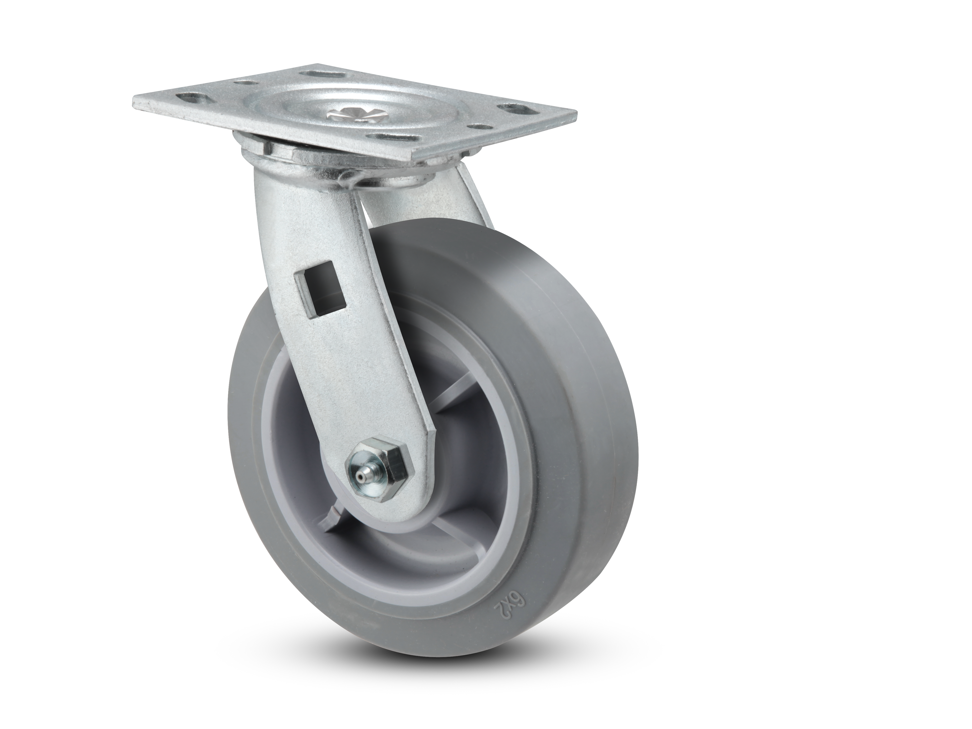 E-line Swivel 4"x2" Rubber USA-Made TPR Wheel 4"x4.5" Plate Caster; Part# ES4X2TPRB - Pemco