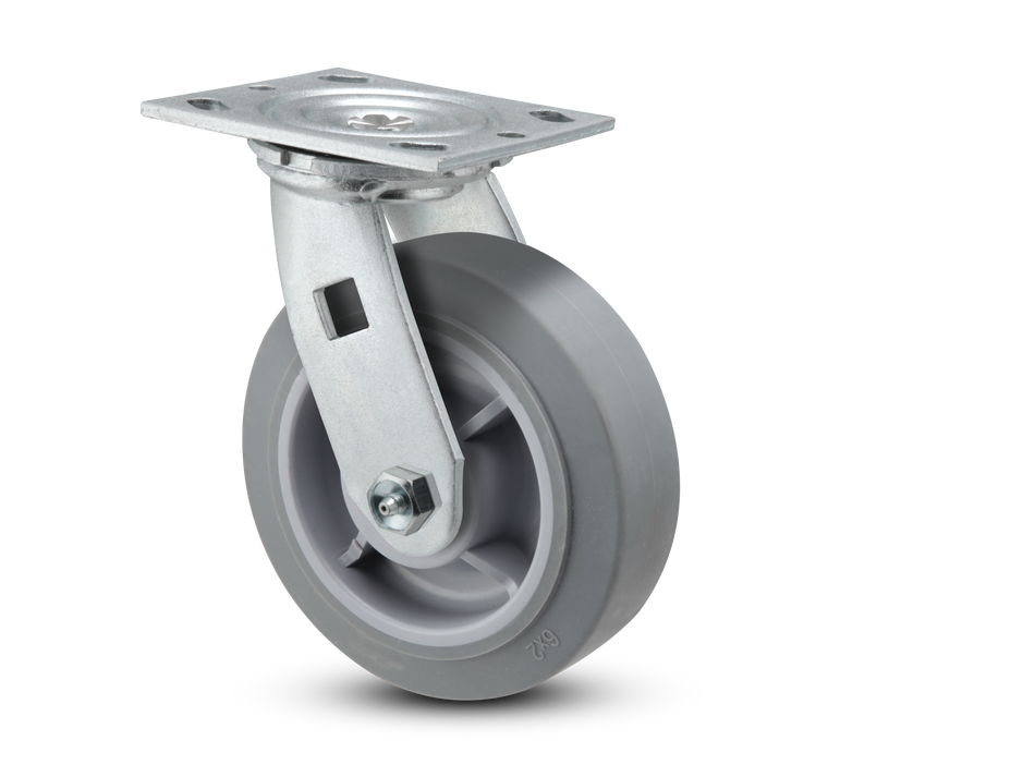 E-line Swivel 4"x2" Rubber USA-Made TPR Wheel 4"x4.5" Plate Caster; Part# ES4X2TPRB - Pemco