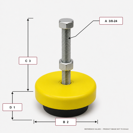 Anti-Vibration 2" Base Leveling Mount with 3/8"-24x3" Threaded Stud - MM5024B - dimension