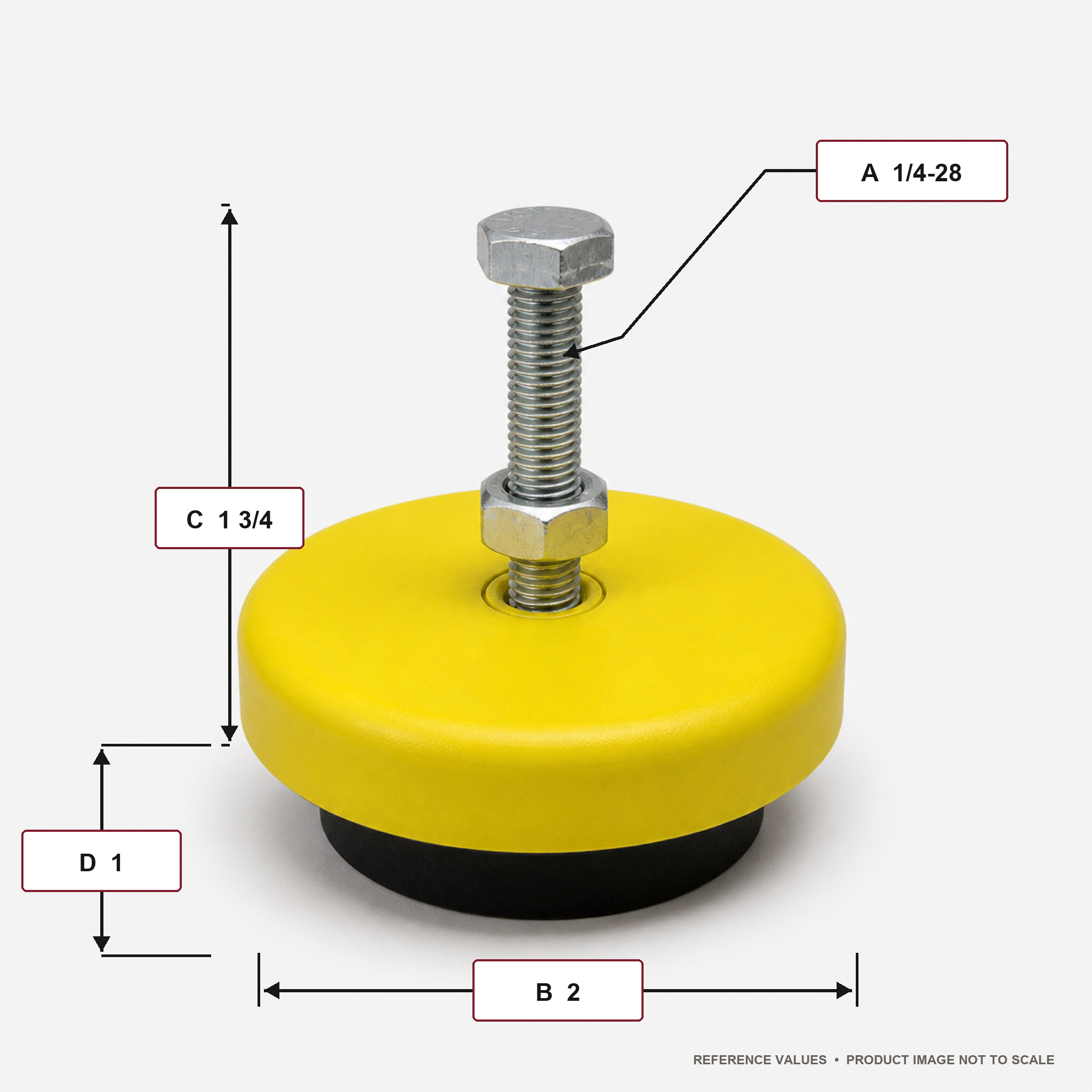 Anti-Vibration 2" Base Leveling Mount with 1/4"-28x1.75" Threaded Stud -MM5028A - dimension