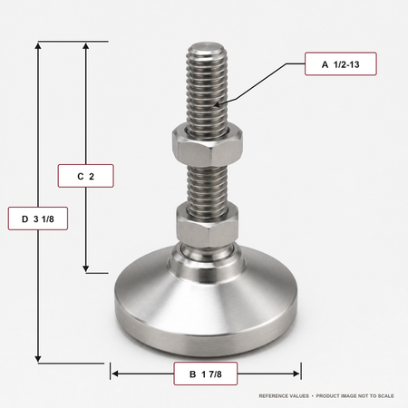 1/2"-13 x 2" Threaded Stainless Steel 1.875" Base Swivel Leveling Mount - SSW-2 - dimension