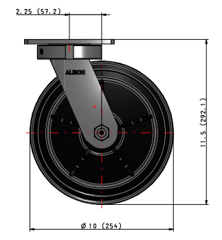 10" x 3" Swivel Albion Empire 370 Series Caster w/ Moldon Rubber Wheel - 370MR10501S - Albion