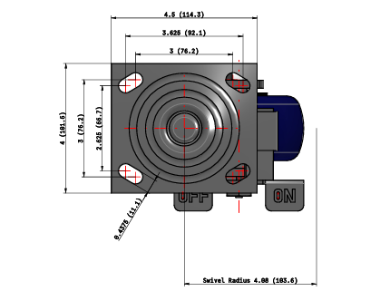 4" x2" Polyurethane Swivel Caster w/ Face Brake - 16EG04201SFBA - Albion