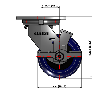 4" x2" Polyurethane Swivel Caster w/ Face Brake - 16EG04201SFBA - Albion