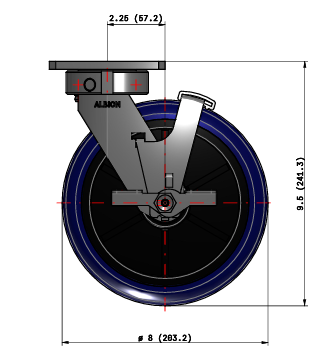 8"x2" Polyurethane Swivel Caster Kingpinless Stainless Steel w/Face Brake - 120EG08229S-01FBD - Albion