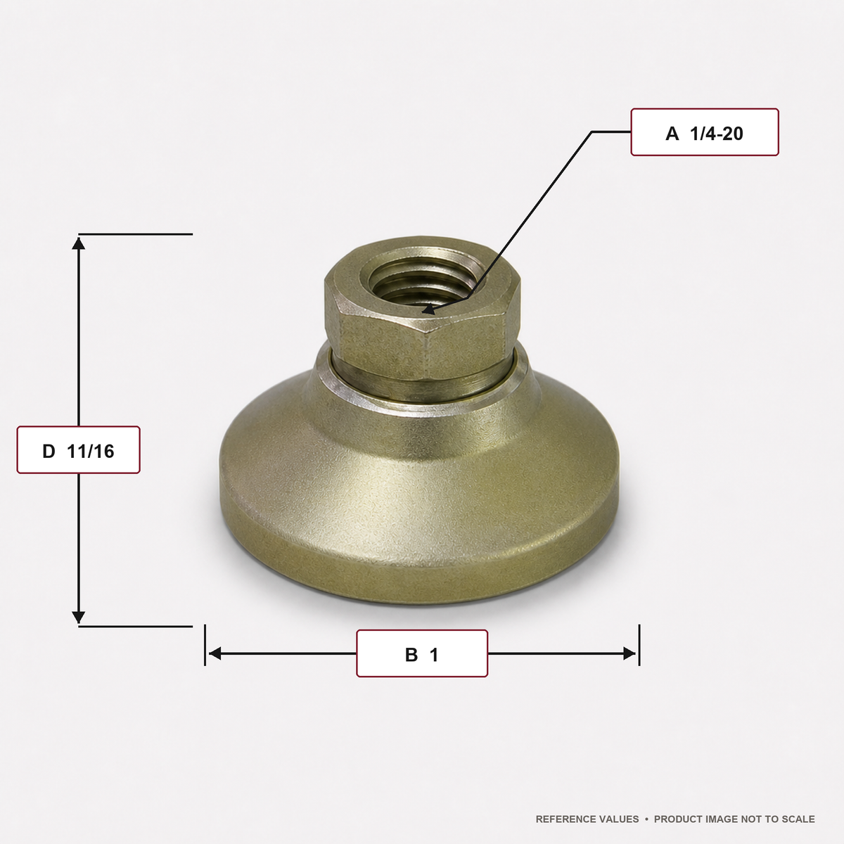 Tapped 1" Base Steel Swivel Leveling Mount for 1/4"-20 Thread - TSW-0 - dimension