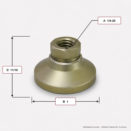 Tapped 1" Base Steel Swivel Leveling Mount for 1/4"-20 Thread - TSW-0 - dimension