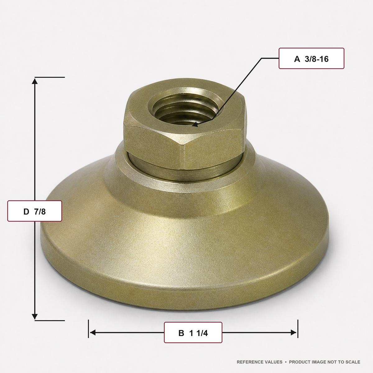 Tapped 1.25" Base Steel Swivel Leveling Mount for 3/8"-16 Thread - TSW-1 - dimension