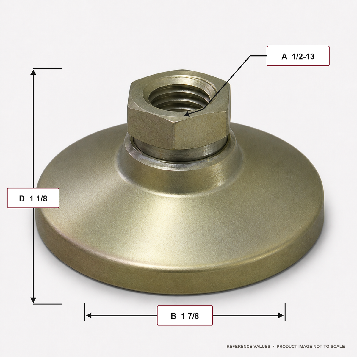 Tapped 1.875" Base Steel Swivel Leveling Mount for 1/2"-13 Thread -TSW-2 - dimension